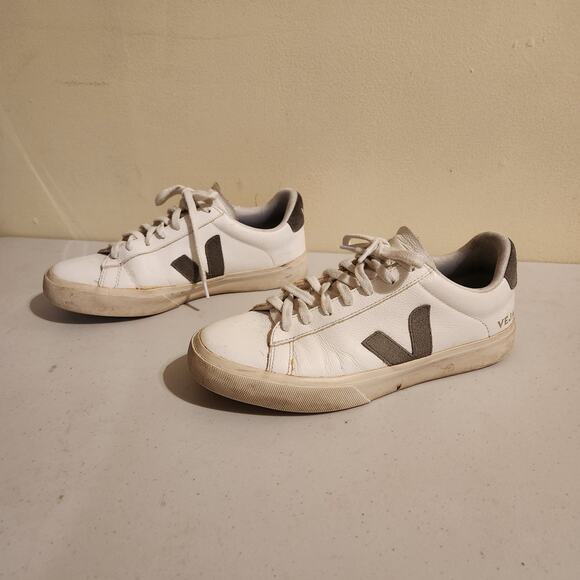 VEJA Campo Women's Sz US 10/ EU 41 White Khaki Leather Low Top Sneakers - Picture 4 of 10